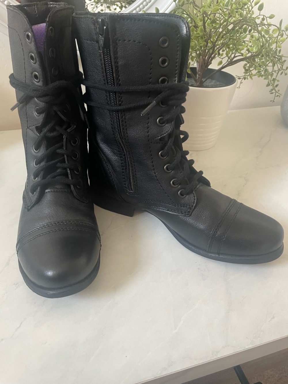 Steve Madden Black Lace-Up Combat Boots with Side Zip